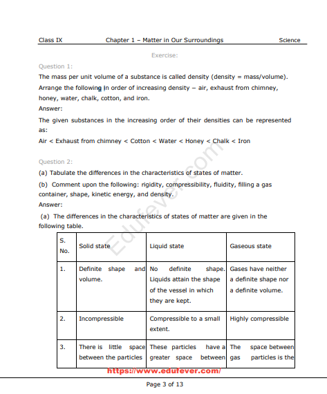 NCERT Solutions for Class 9 Science Chapter 1 Matter in Our