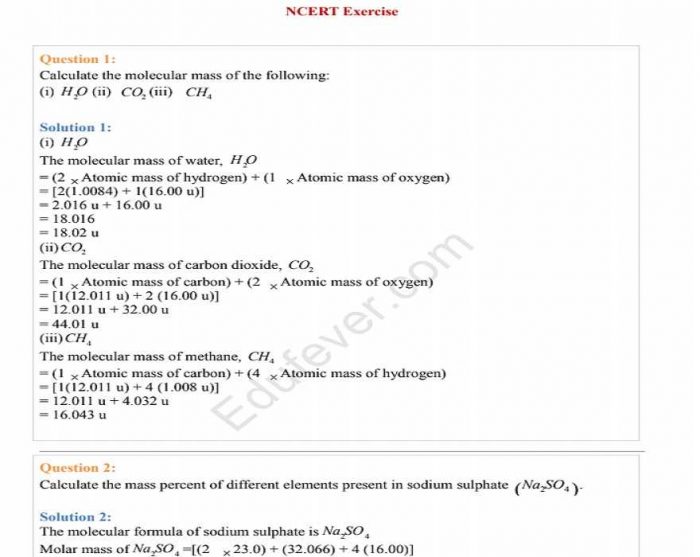 Class 11 Chemistry Part-I NCERT Solution (Example)