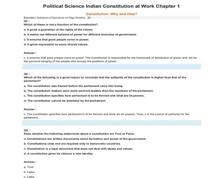 Class 11th India Constitution at Work NCERT Solutions PDF