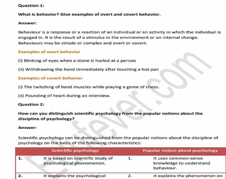 Class 11th Psychology NCERT Solutions In PDF