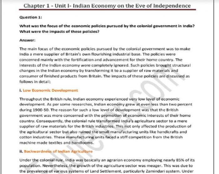 Class 12 Economics Indian Economics Development NCERT Solution