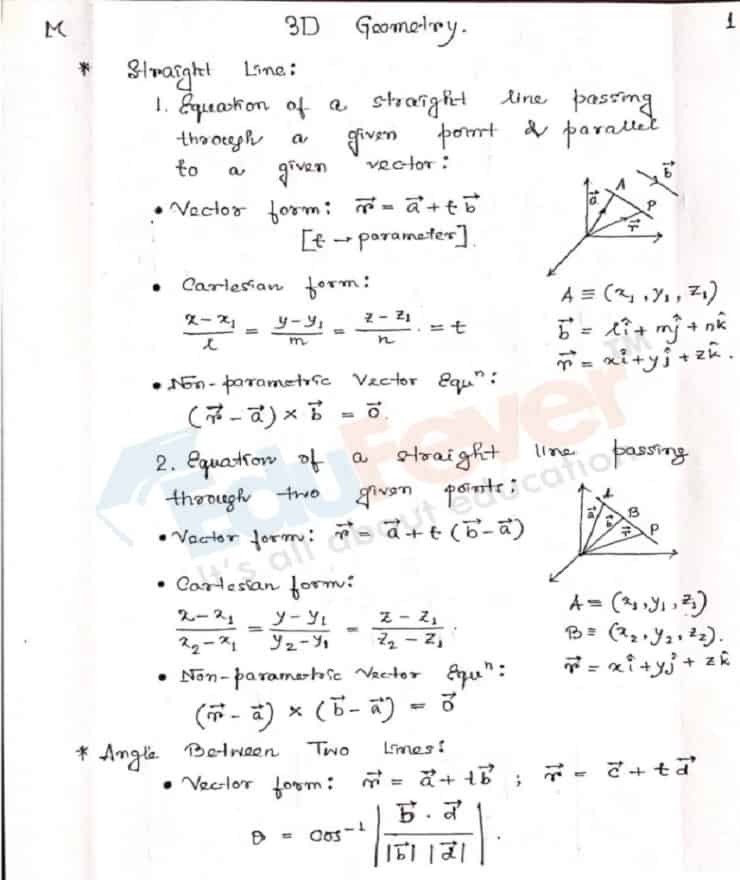 3D Geometry Hand Written Notes For JEE Mains Advanced Exam