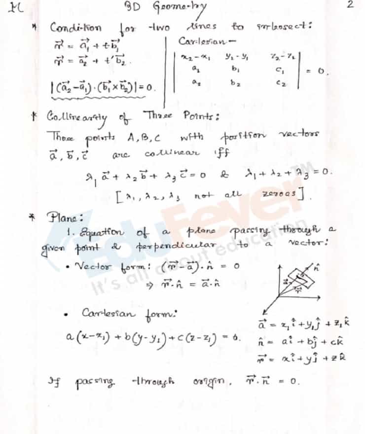 3D Geometry Hand Written Notes For JEE Mains Advanced Exam