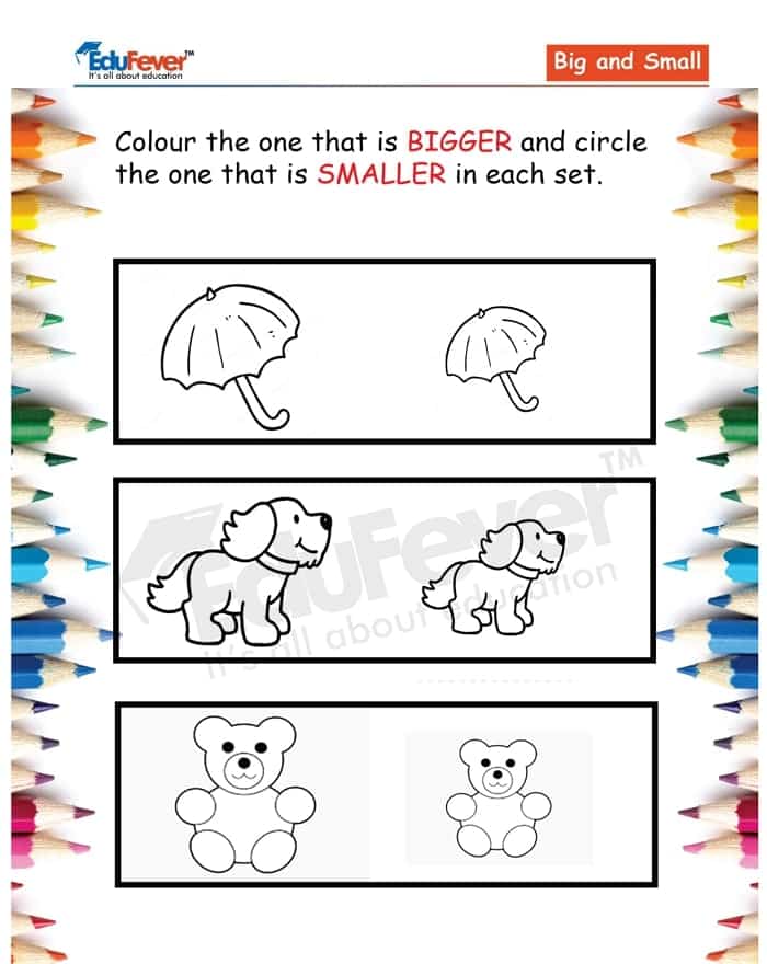 class lkg big and small worksheets in pdf for kindergarten