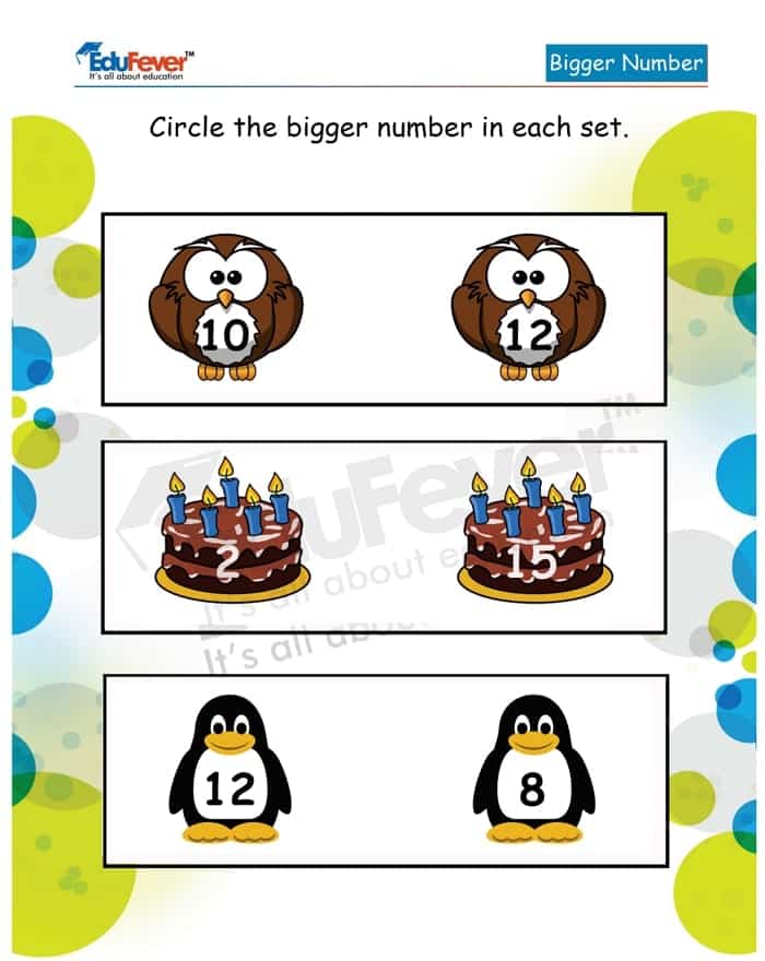 Class LKG Circle The Bigger Number Worksheets In PDF For Kindergarten