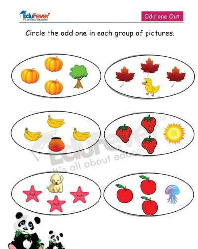 Class LKG - Circle the Odd One Out Worksheets in PDF For Kindergarten