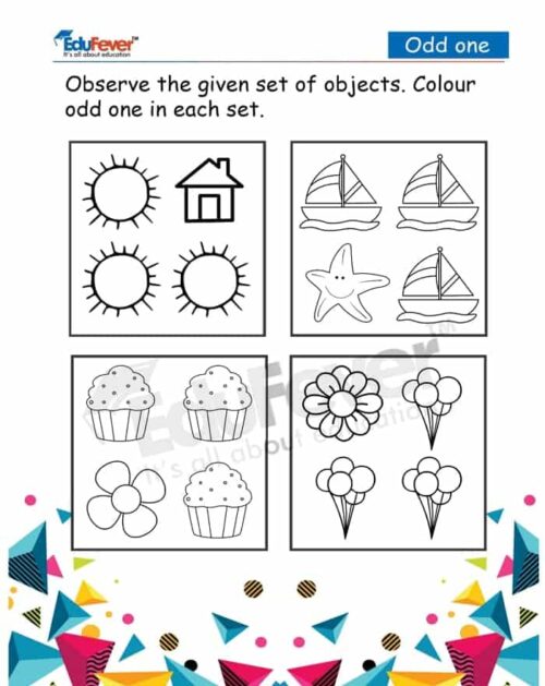 Class LKG - Color The Odd One's Worksheets in PDF For Kindergarten