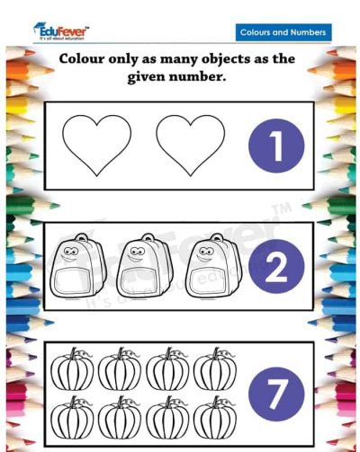 Class LKG - Colors and Numbers Worksheets in PDF For Kindergarten