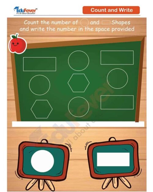 class ukg count the shapes math worksheet in pdf for