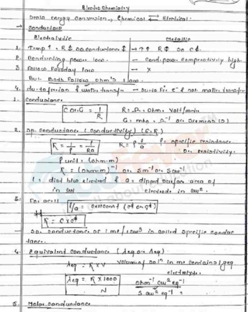 Electrochemistry Hand Written Notes for JEE Mains & NEET