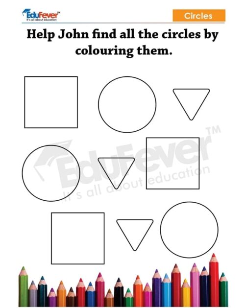 Class LKG - Finding Shapes Math's Worksheets in PDF For Kindergarten