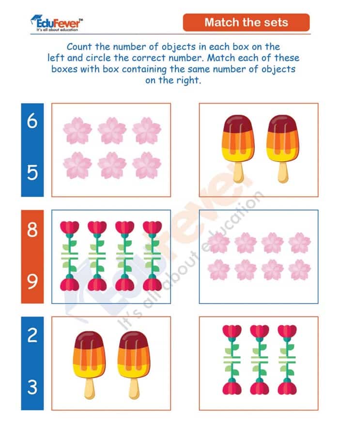 class ukg match the sets maths worksheets in pdf for kindergarten
