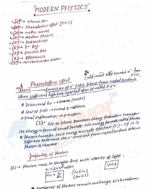 Modern Physics Hand Written Notes for JEE Mains & NEET Exam