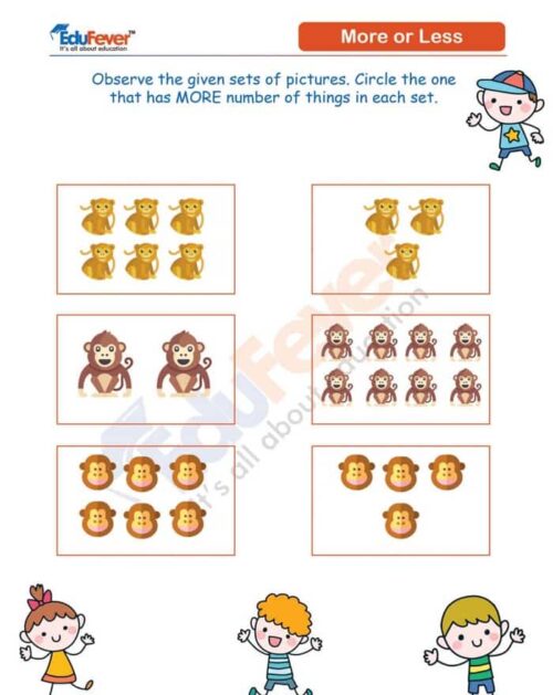 class ukg more or less maths worksheets in pdf for kindergarten