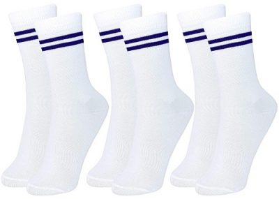 Neska Moda Boys & Girls 3 Pair Cotton White With Blue Striped Mid-Calf Length School Socks