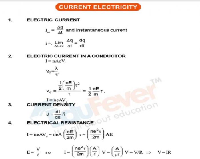 Current Electricity Revision Notes Example