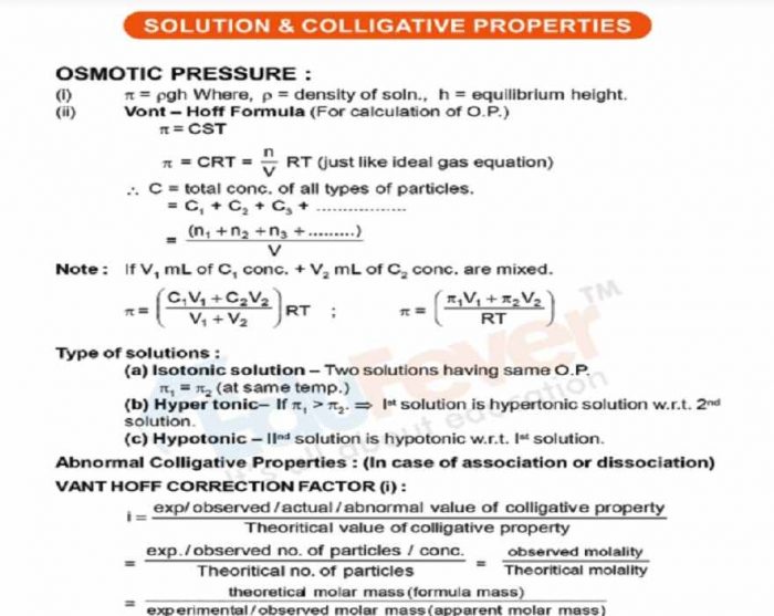 Solution Colligative Properties Revision Notes (Example)