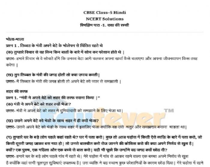 Class 5 Hindi NCERT Solutions (Example)