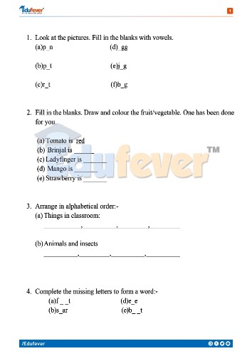CBSE Class 1 English Printable Worksheet 1