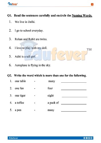 CBSE Class 1 English Revision Worksheet 1