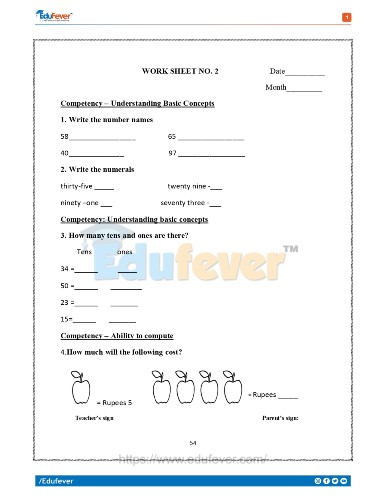 CBSE Class 1 Maths Printable Worksheet 1