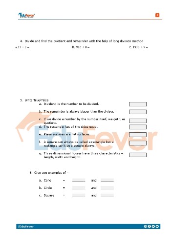 Class 3 Math Class Test Worksheet