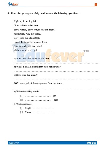 Class 5 English Practice Worksheet-Example