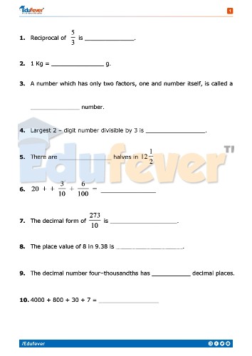 Class 5 Maths Revision Worksheet