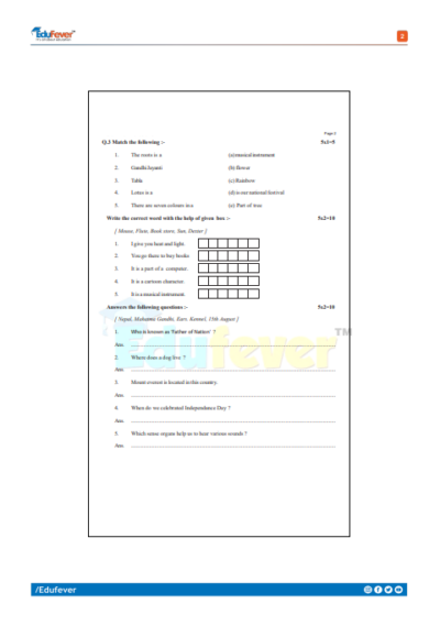 CBSE Class 1 GK Sample Paper in PDF