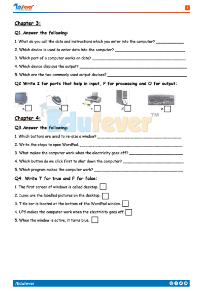 CBSE Class 2 Computer Science Printable Worksheet in Pdf