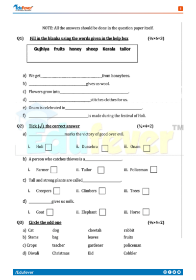 CBSE Class 2 EVS Sample Paper in PDF