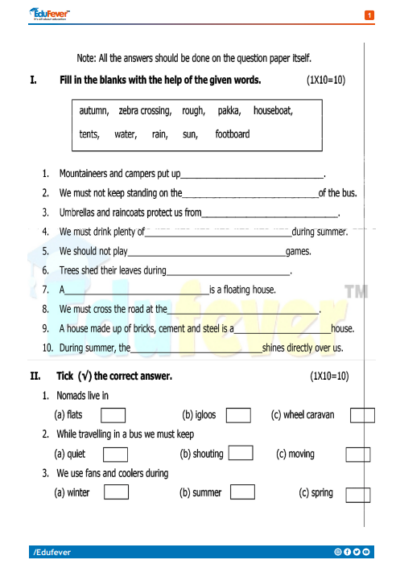 CBSE Class 2 EVS Sample Paper in PDF