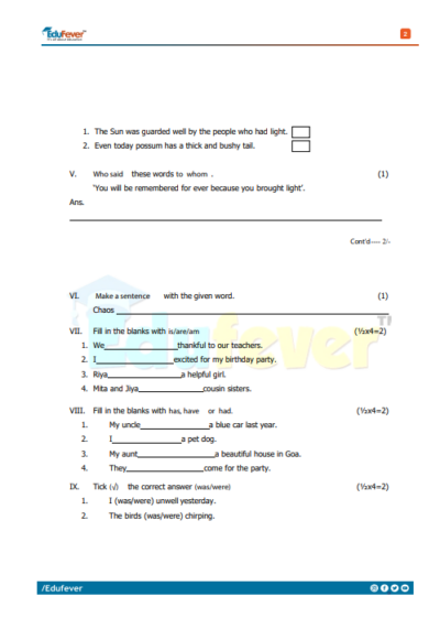 CBSE Class 3 English Sample Papers in PDF