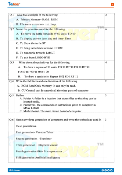 CBSE Class 4 Computer Sample Paper