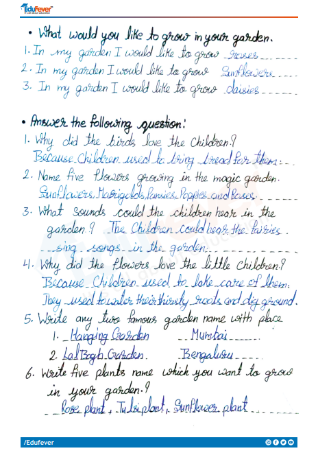 CBSE Class 3 English The Magic Garden Worksheet with Solutions