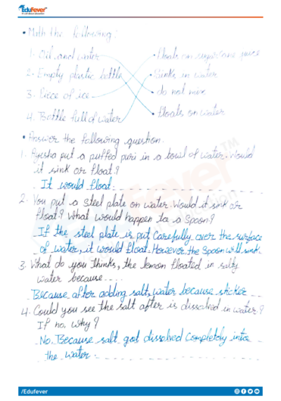 experiments with water worksheet class 5th