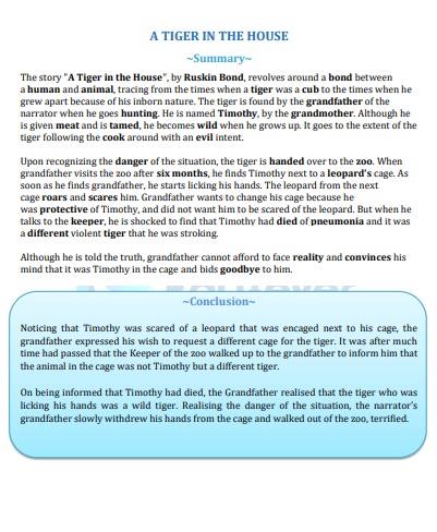 CBSE Class 7 English Chapter 6 A Tiger in the House