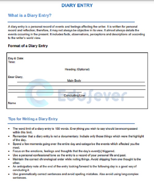 CBSE Class 6 English Diary Entry in PDF