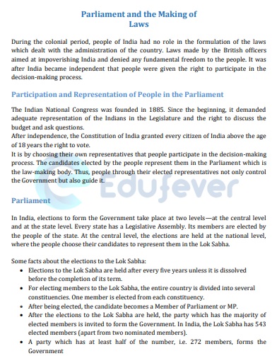 CBSE Class 8 Civics Chapter 3 Parliament and the Making of Laws 2