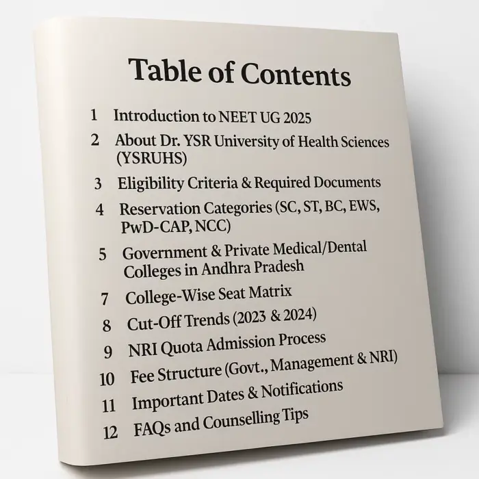 Andhra Pradesh NEET UG Counselling eBook Table of Content