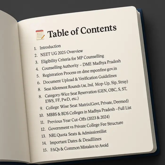 Bihar NEET UG Counselling eBook Table of Content