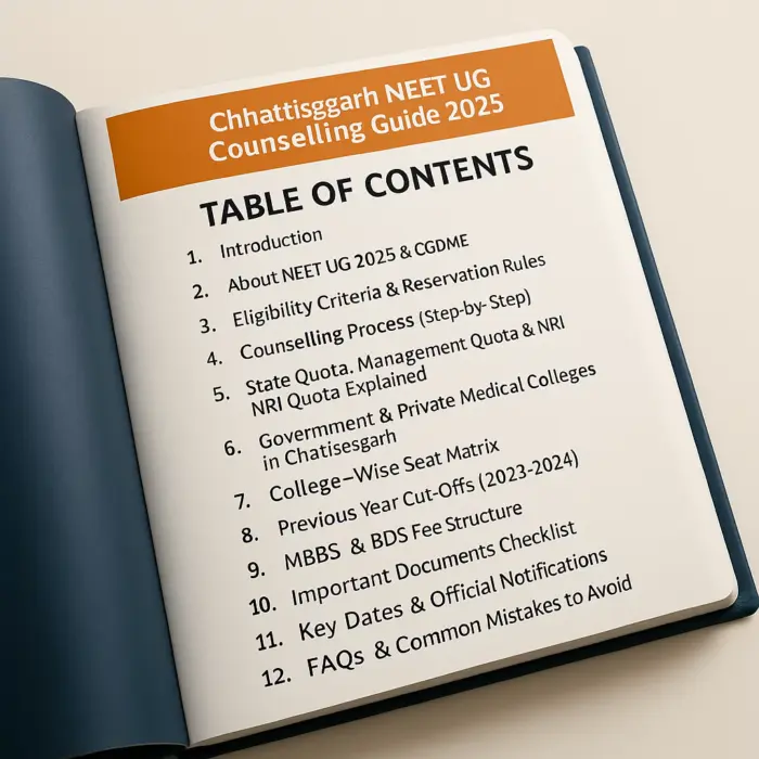 Chhattisgarh NEET UG Counselling ebook Table of Content