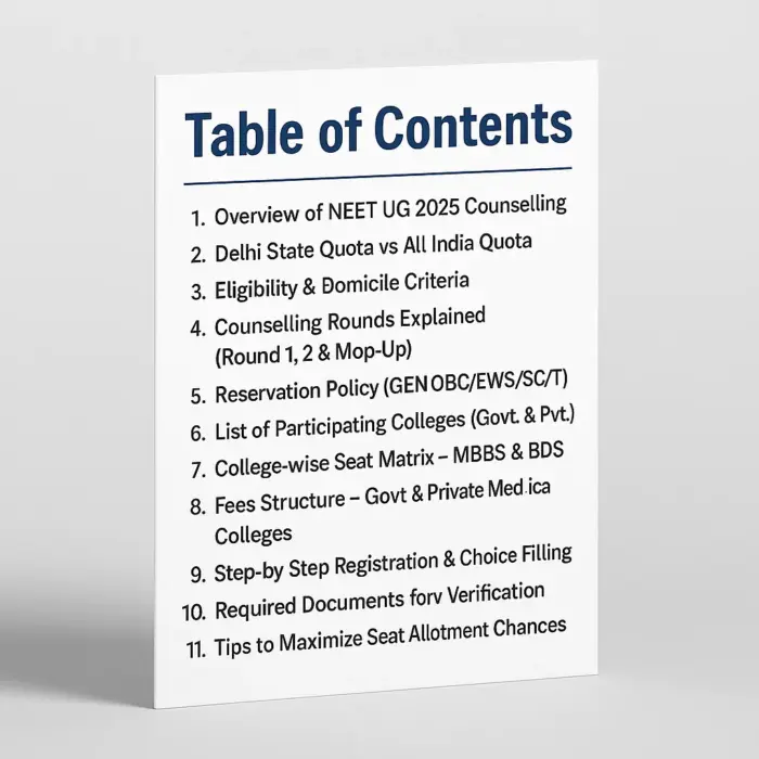 Delhi NEET UG Counselling eBook Table of Content