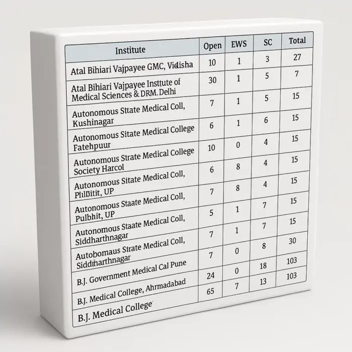 MCC Participate Colleges Seat Matrix