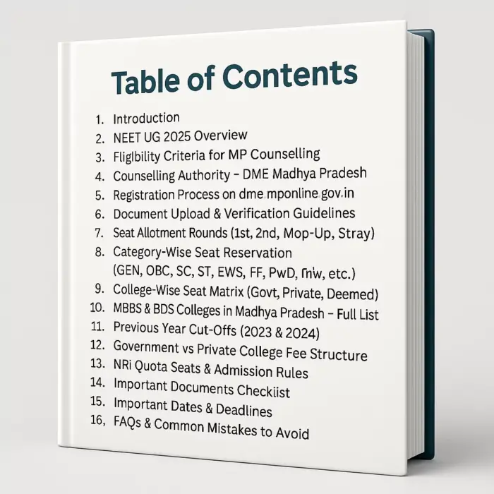 MP NEET UG Counselling eBook Table of Content