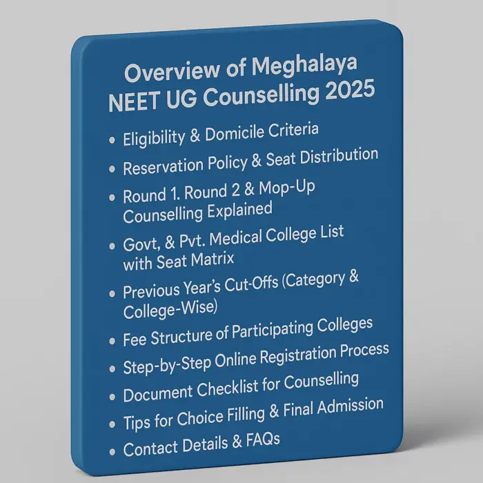 Meghalaya NEET UG Counselling eBook Table of Content