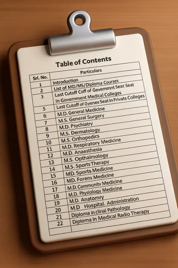 Karnataka NEET PG Counselling table of content